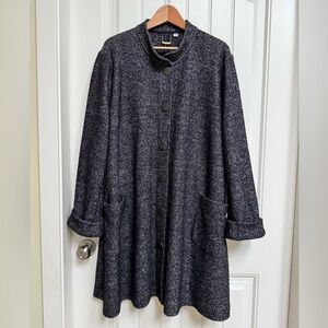 Blue Sky Salt and Pepper Wool Blend Swing Coat with Mandarin Collar, Pockets 2X
